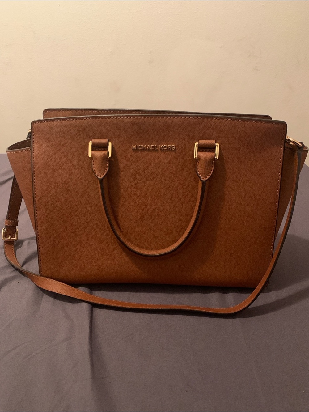 Michael Kors Selma Brown Saffiano Leather Satchel